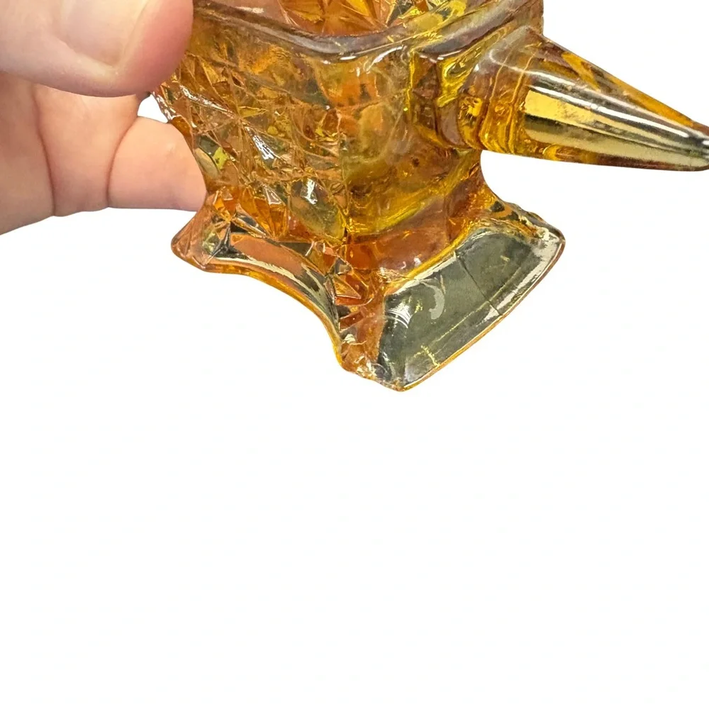 Vintage: Amber Glass “Daisy & Button”‎ Anvil-Shaped Toothpick or Match Holder
